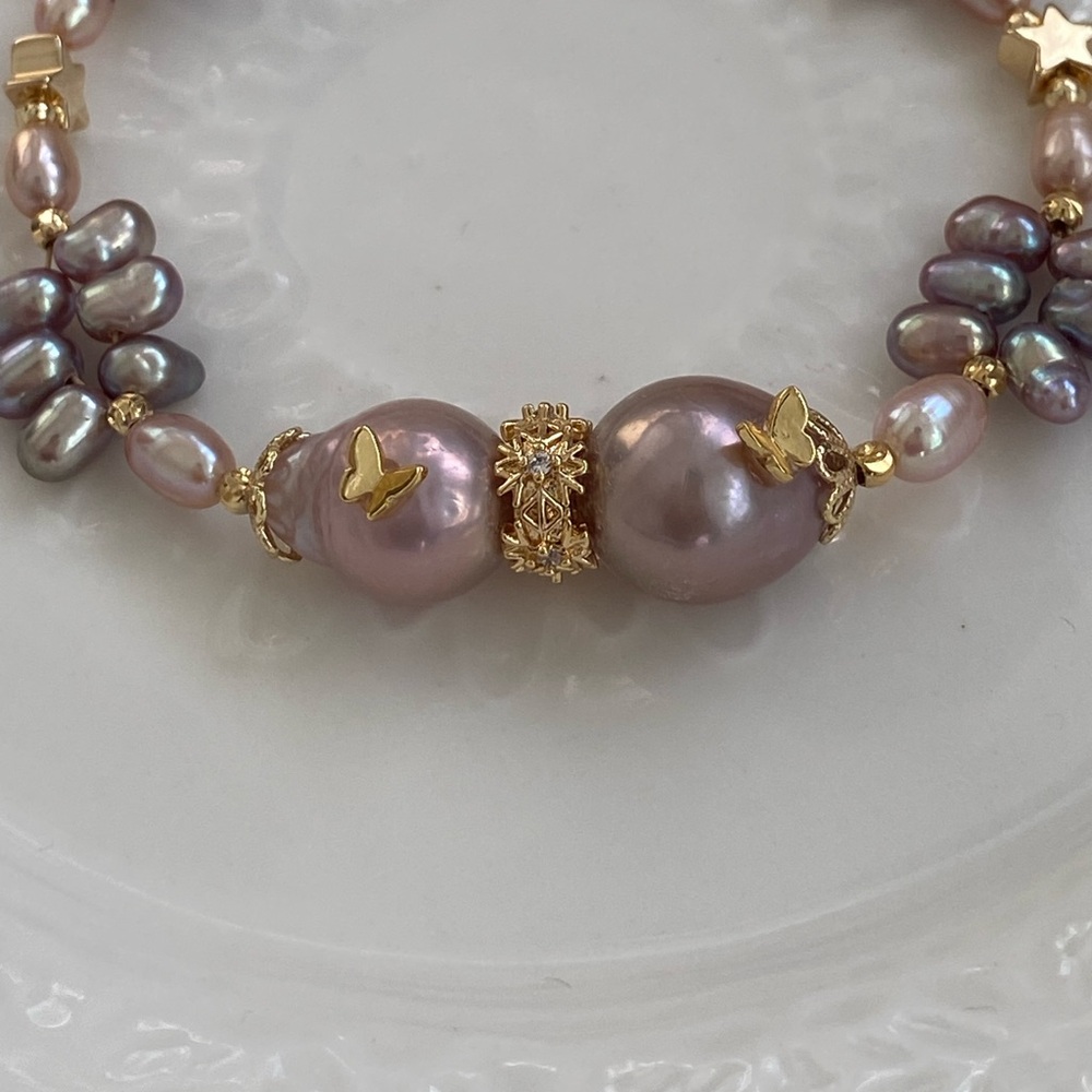 B78- Handmade Edison Pearl Butterfly Braided Bracelet - Picture 7 of 13